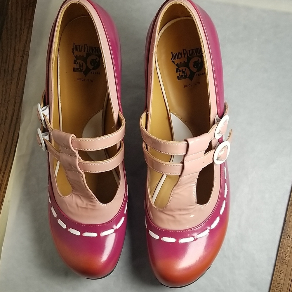 John Fluevog Mary Jane Heels Two Strapped Pink And Orange Size 10 Women